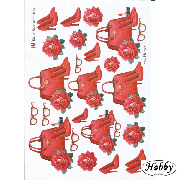 Rd dametaske sko Brille og rose