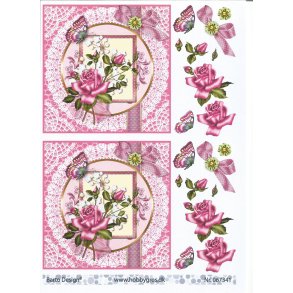 blomst i pink m/ sommerfugl