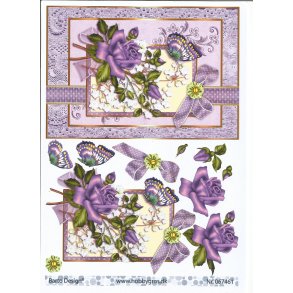 Blomst i lilla m/ sommerfugl stor