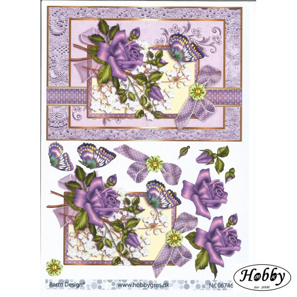 Blomst i lilla m/ sommerfugl stor