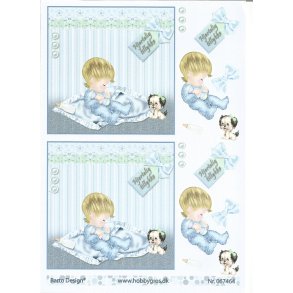 Dreng p� lysebl� pude