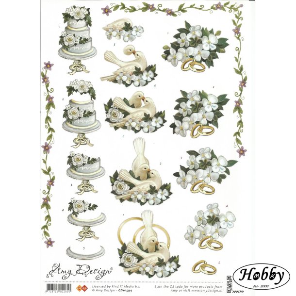 To duer med ringe og hvide blomster