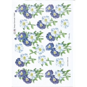 Hvid og bl blomsterbuket