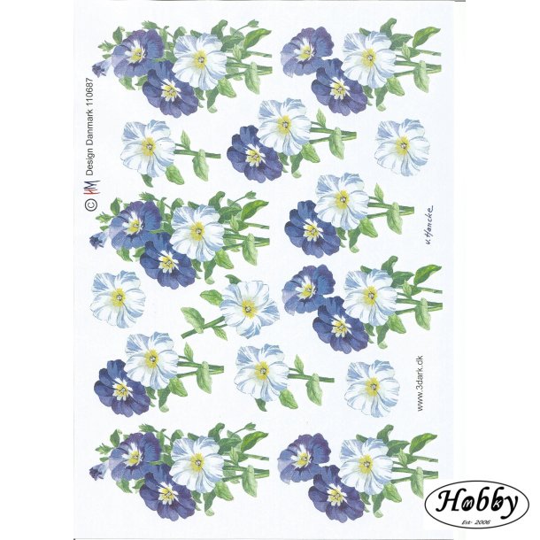 Hvid og bl blomsterbuket