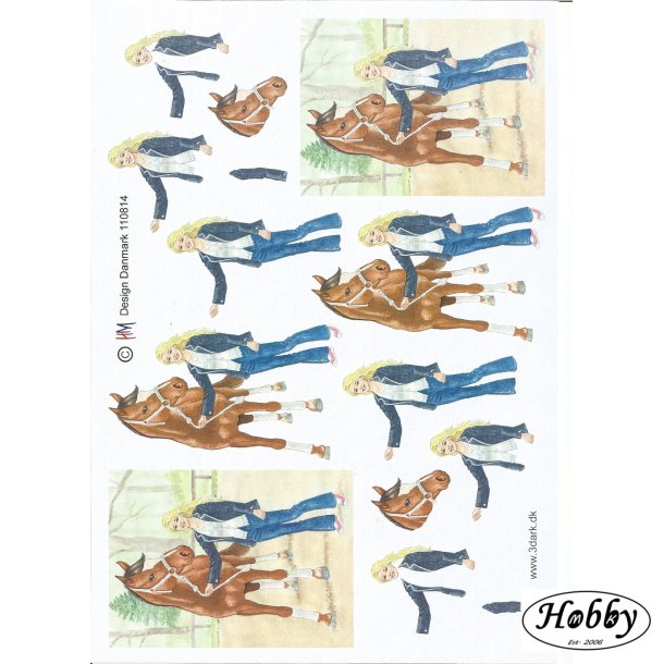 Pige stende med brun hest