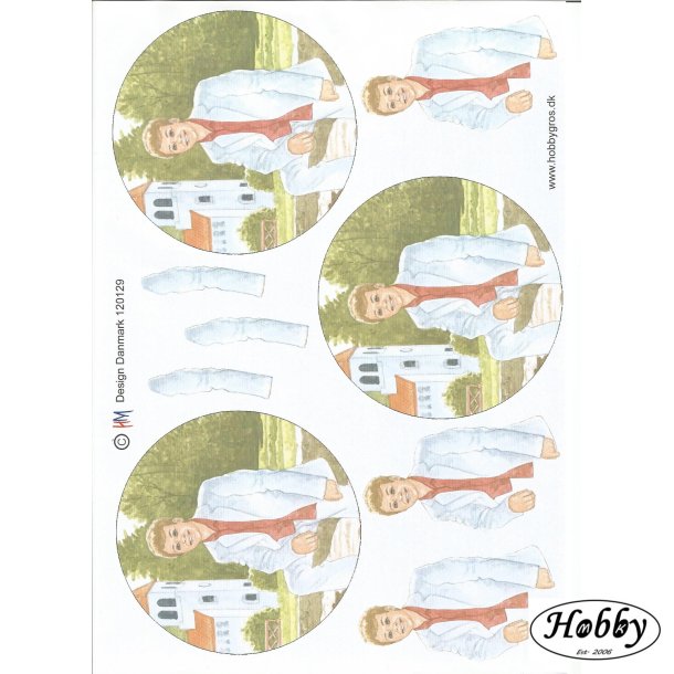 Konfirmand ved kirke rundt billede