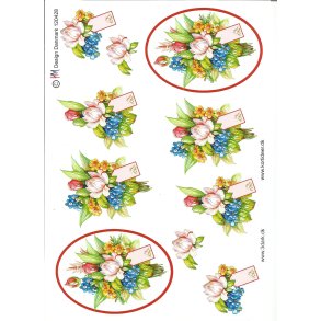 Sm blomster i oval ramme rd