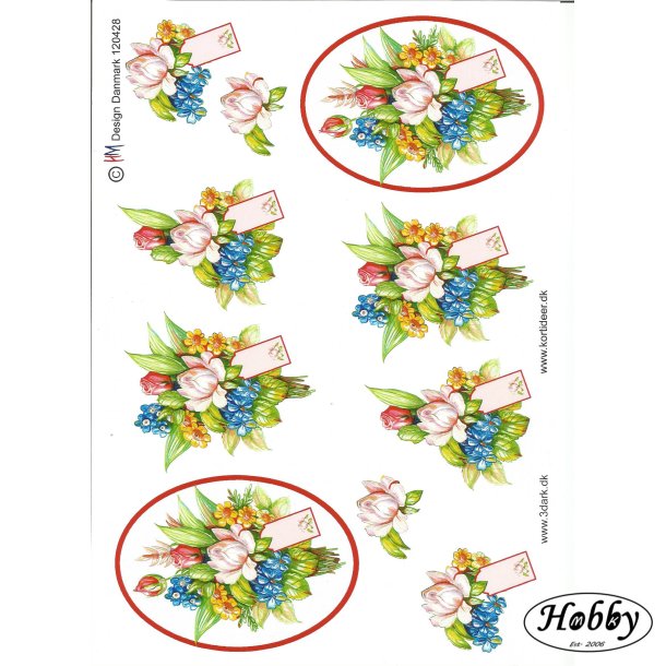 Sm blomster i oval ramme rd