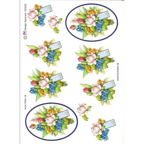 Sm blomster i oval ramme bl