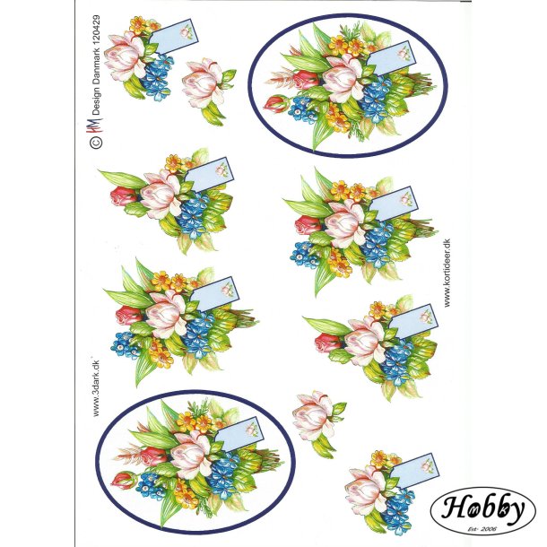 Sm blomster i oval ramme bl