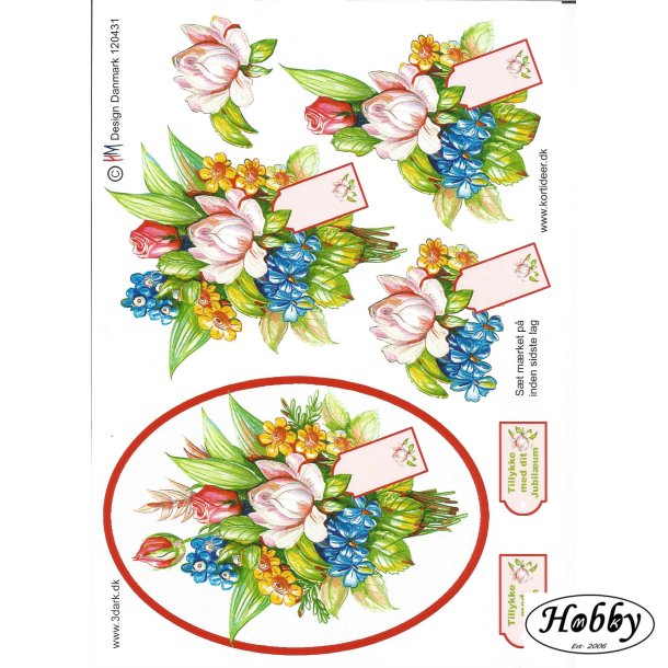 Store blomster i oval ramme rd