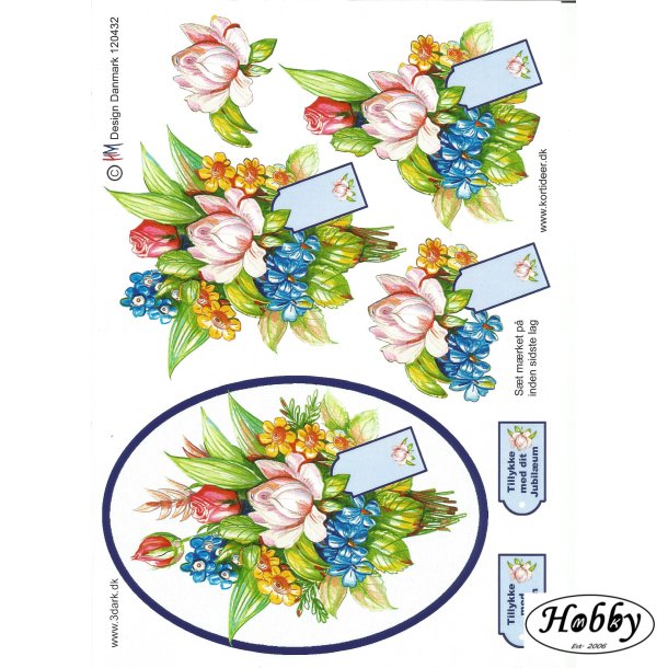 Store blomster i oval ramme bl