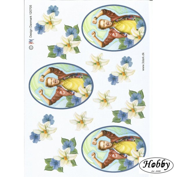 Dreng i ramme og blomster