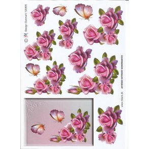 Lilla rosa og sommerfugle