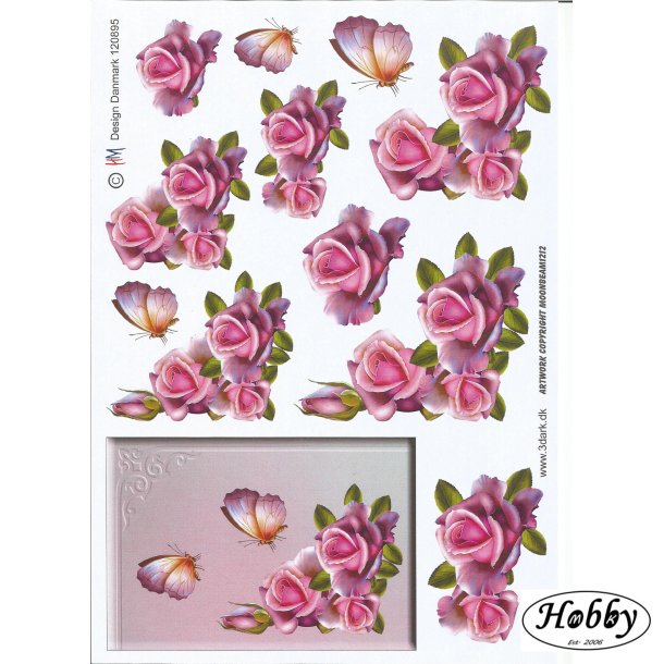 Lilla rosa og sommerfugle