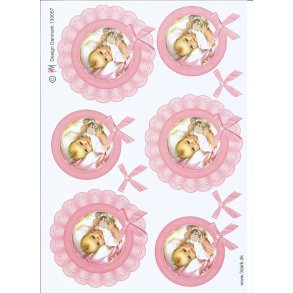 Babypige i lyser�d blonde cirkel