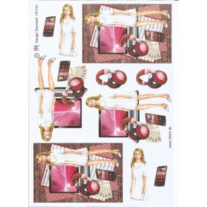 Konfirmationspige med pc, penge og h�retelefoner