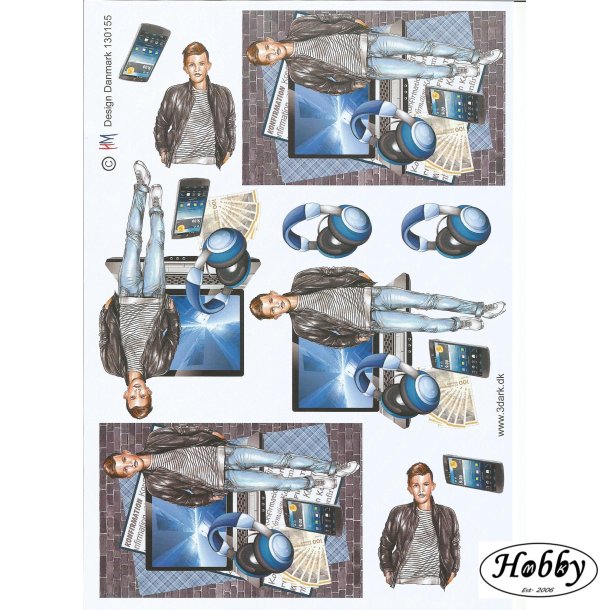 Konfirmations dreng med pc, penge og h�retelefoner