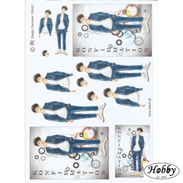 Konfirmationsdreng med bl� jakkes�t med baggrund