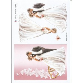 Brudepar med guld hjerter stort kort