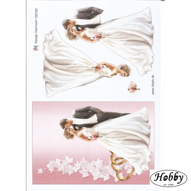 Brudepar med guld hjerter stort kort