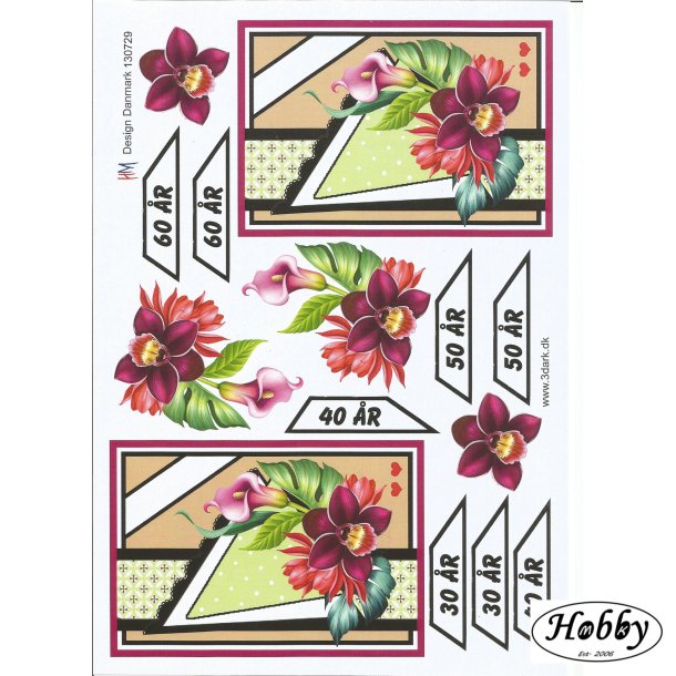 Fdselsdagskort 30 -60r rde blomster