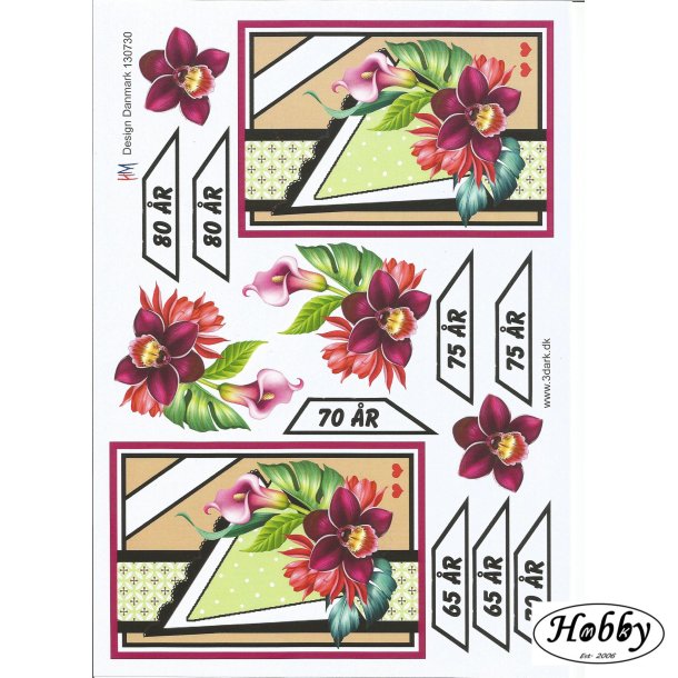 Fdselsdagskort 65 - 80r rde blomster