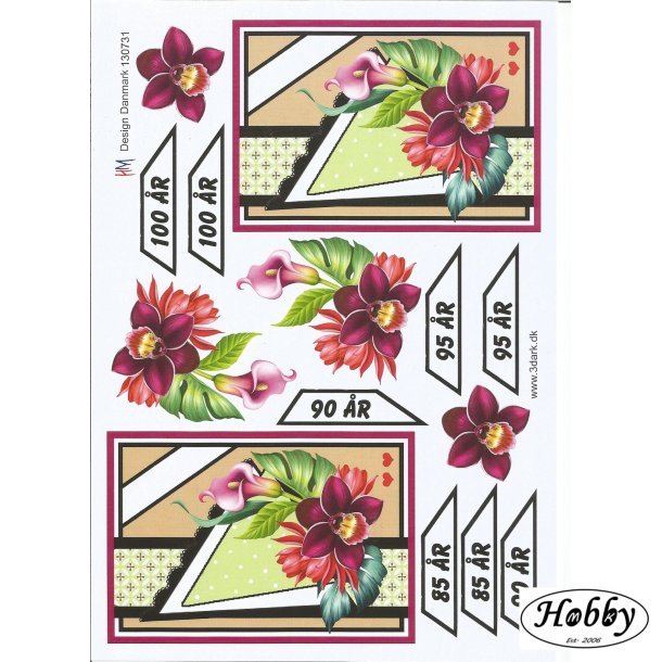 Fdselsdagskort 85 - 100r rde blomster