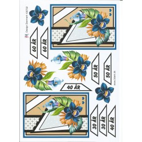 Fdselsdagskort 30 - 60r bl blomster