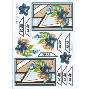 Fdselsdagskort 65 - 80r bl blomst