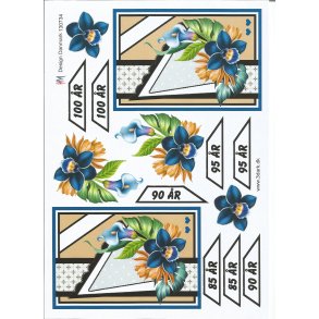 Fdselsdagskort 85 - 100r bl blomst