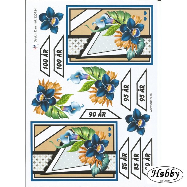 Fdselsdagskort 85 - 100r bl blomst