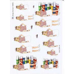 Student pige med b�ger med r�dt b�nd