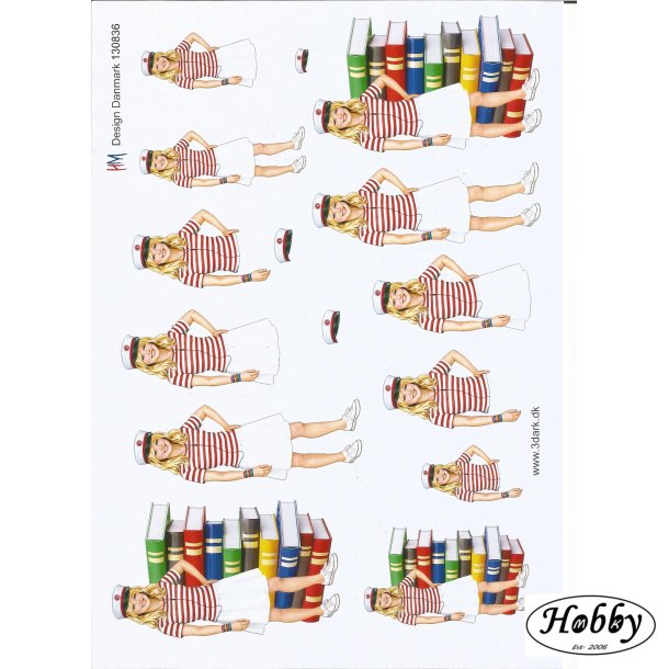 Student pige med b�ger med r�dt b�nd