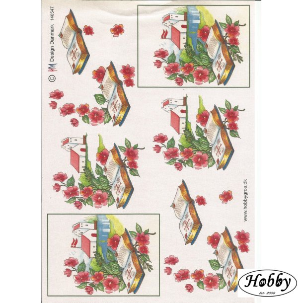 Kirke med blomster rd metal blank