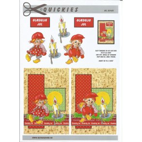 Nisse pige og dreng p grangren med julelys