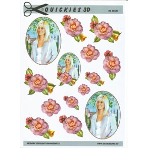 Konfirmations pige i ramme med lyselilla blomster