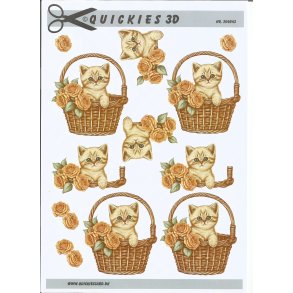 Kat i kurv med blomster