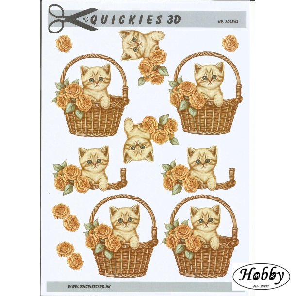 Kat i kurv med blomster