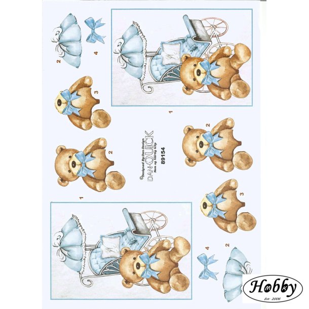 Barnevogn lysebl� m/ bamse