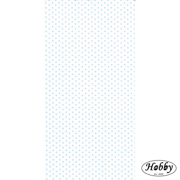 Hvid med lysebl prikker